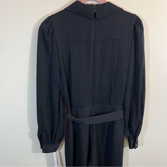 DKNY Women's Collared Tie-Waist Long-Sleeve Jumpsuit Black 2 NWT - Picture 12 of 16